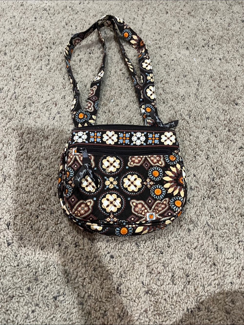 Vera Bradley Brown Floral Print Crossbody with Orange Accents